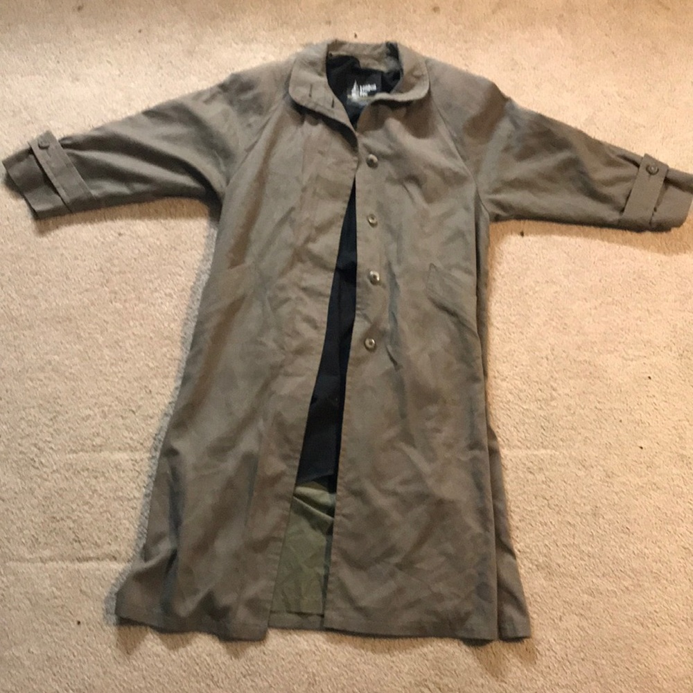 London Fog Mens LONG Medium Olive Green Trench